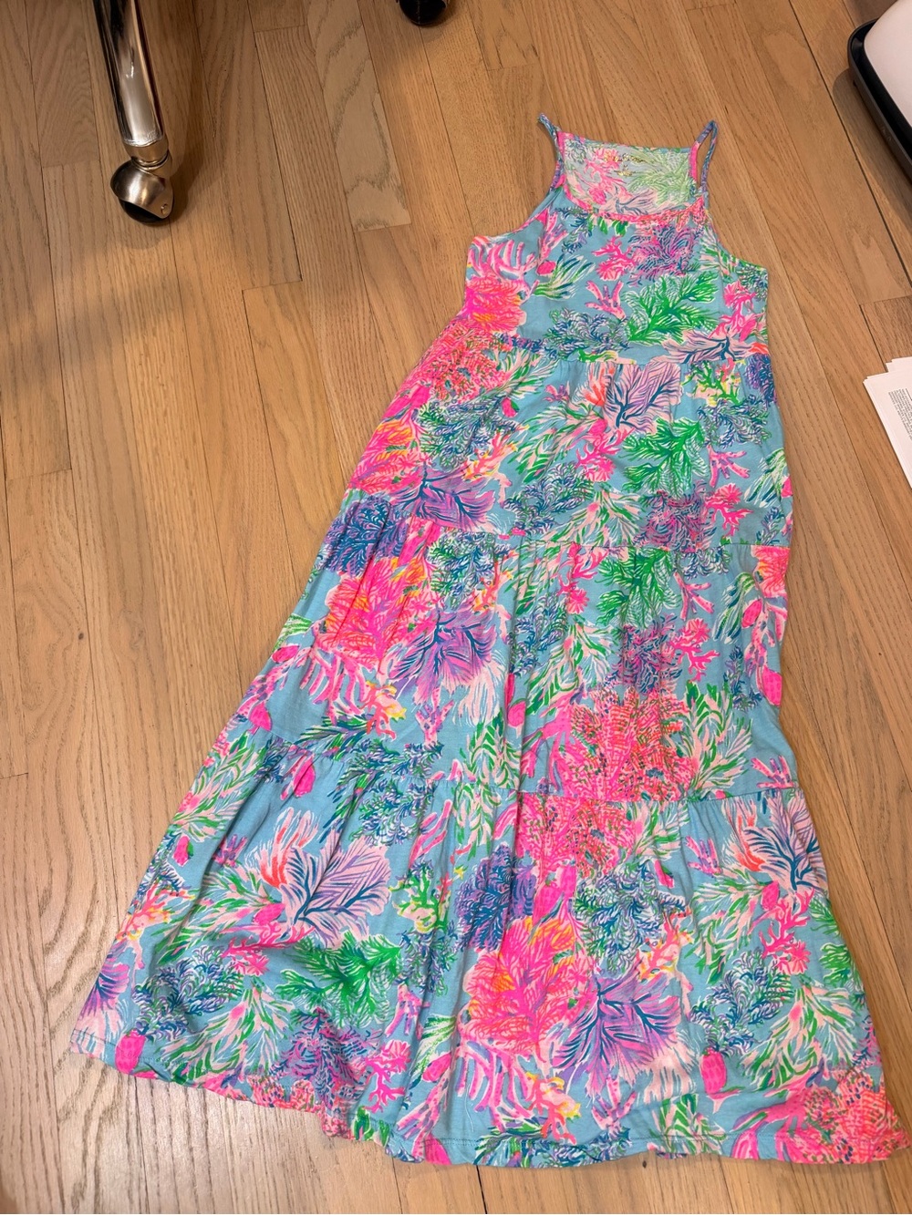 Lilly Pulitzer Light Blue Floral Maxi Dress with Pink and Green Accents